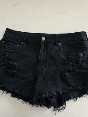 American Eagle Outfitters Black Distressed Hi-rise Festival Denim Shorts Sz 12